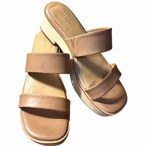 Nisolo Ellie All-Day Clog Sandal Size 8 Almond Tan Leather Wooden Wedge Beach